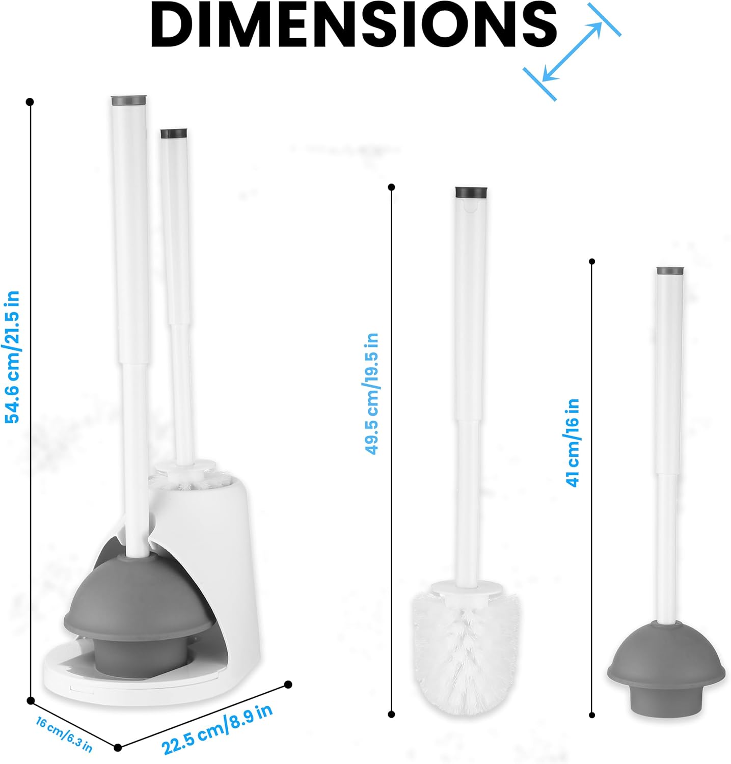 ToiletBuddies Toilet Brush Plunger Set - 2 in 1 Bristle Brush and Holder