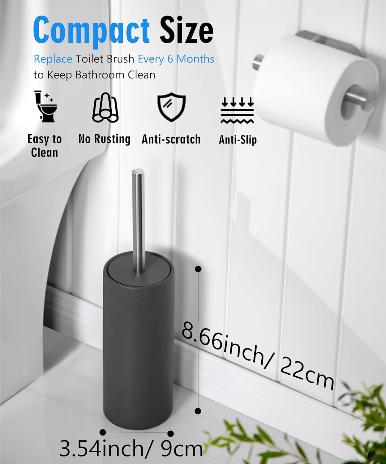Viosuniu Matt Gray Ceramic Toilet Brush Set