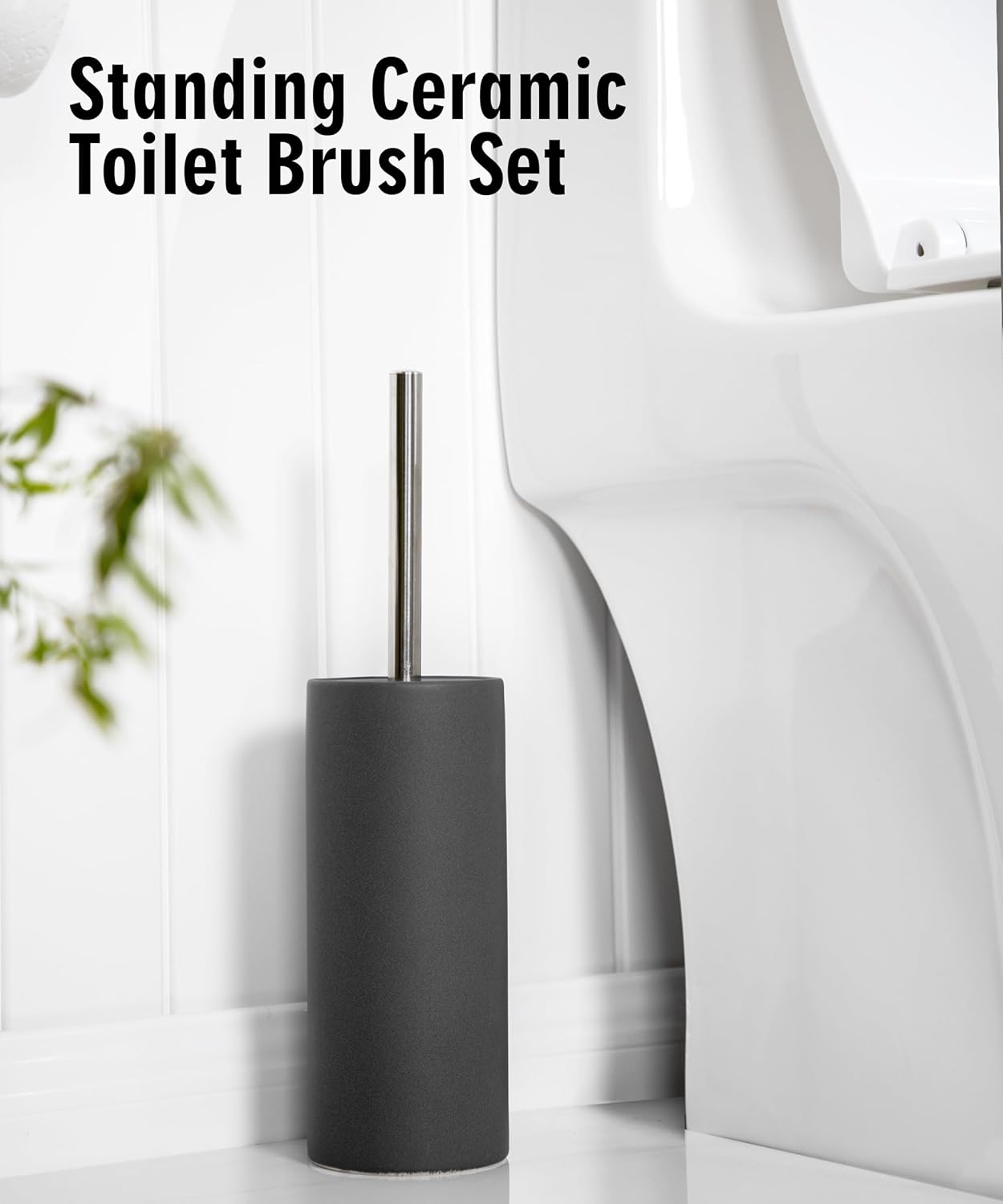 Viosuniu Matt Gray Ceramic Toilet Brush Set