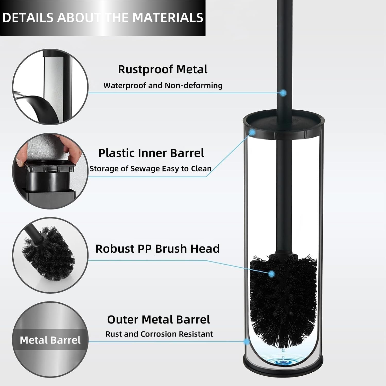Stylish Matt Black 304 Stainless Steel Toilet Brush Set