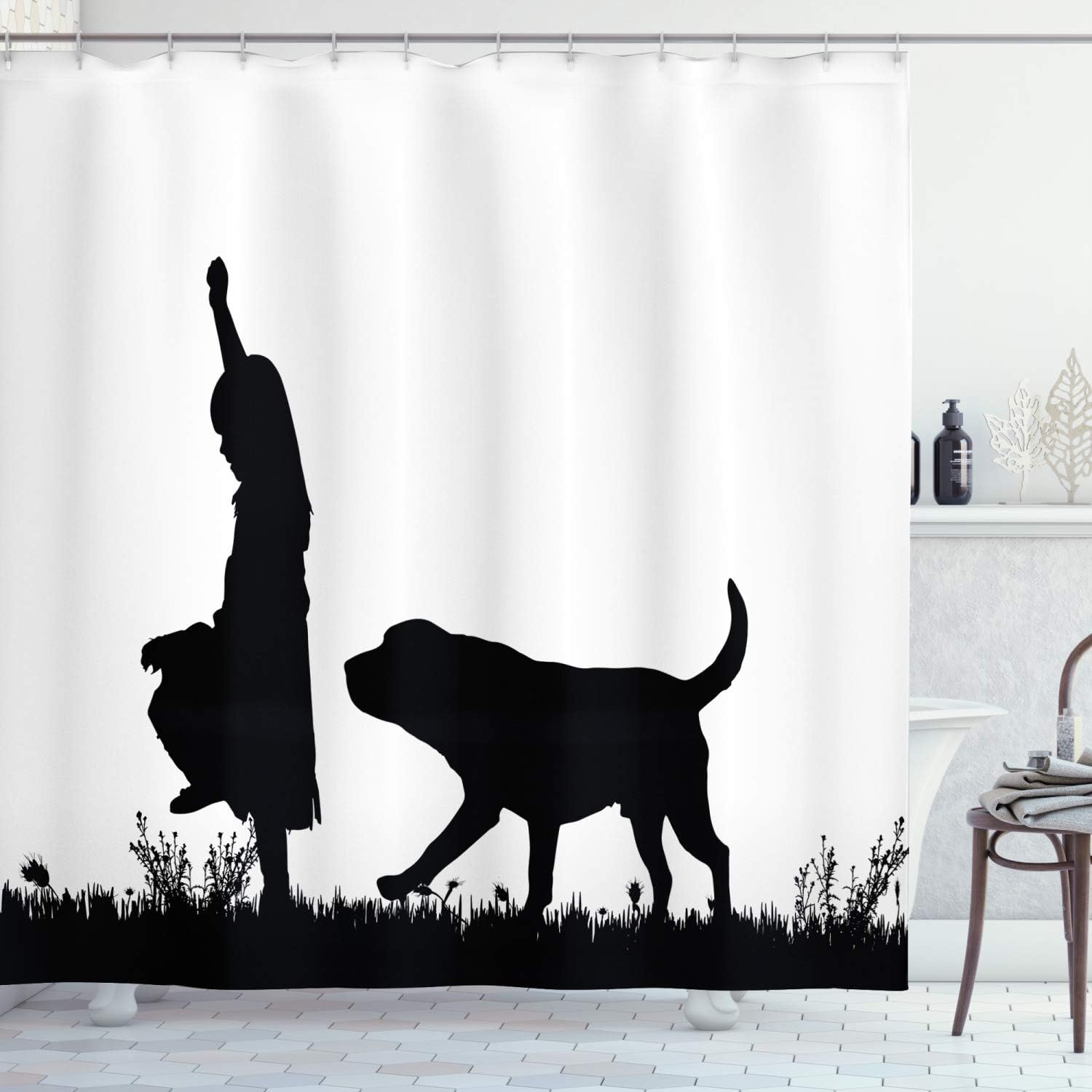 Ambesonne Labrador Shower Curtain with Dog and Girl Design