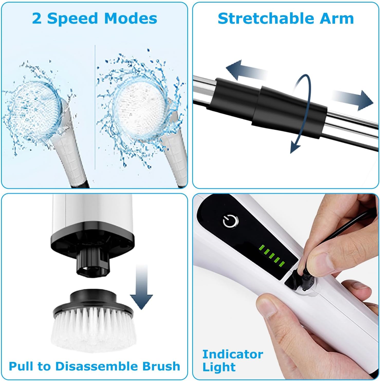 Cordless Telescopic Electric Toilet Brush with 8 Replaceable Heads