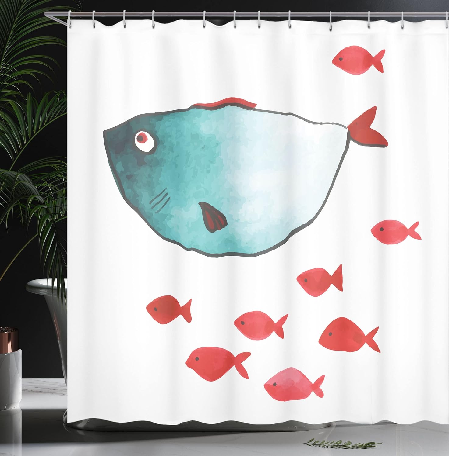 Ambesonne Cartoon Fish Shower Curtain Set with Hooks