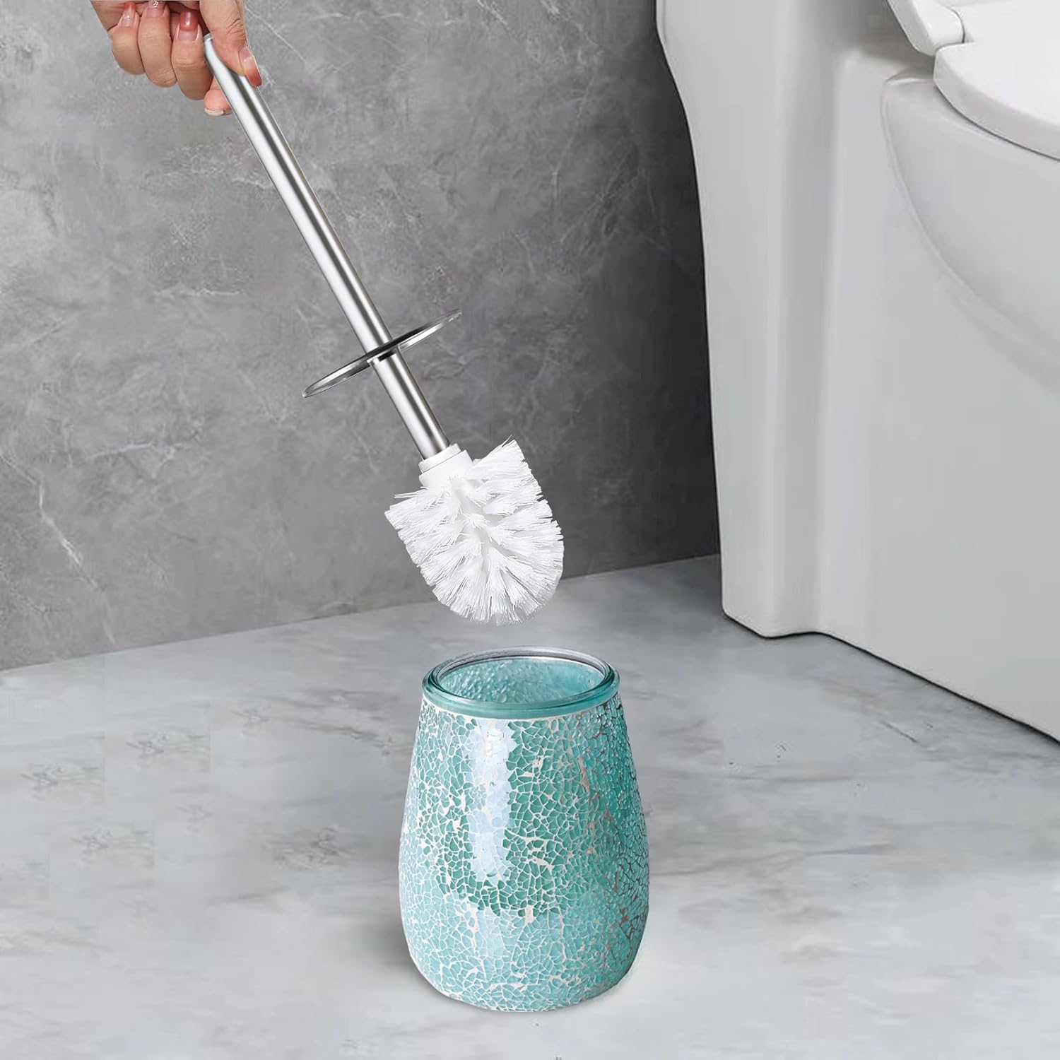 Modern Toilet Brush and Holder Set in Turquoise Green