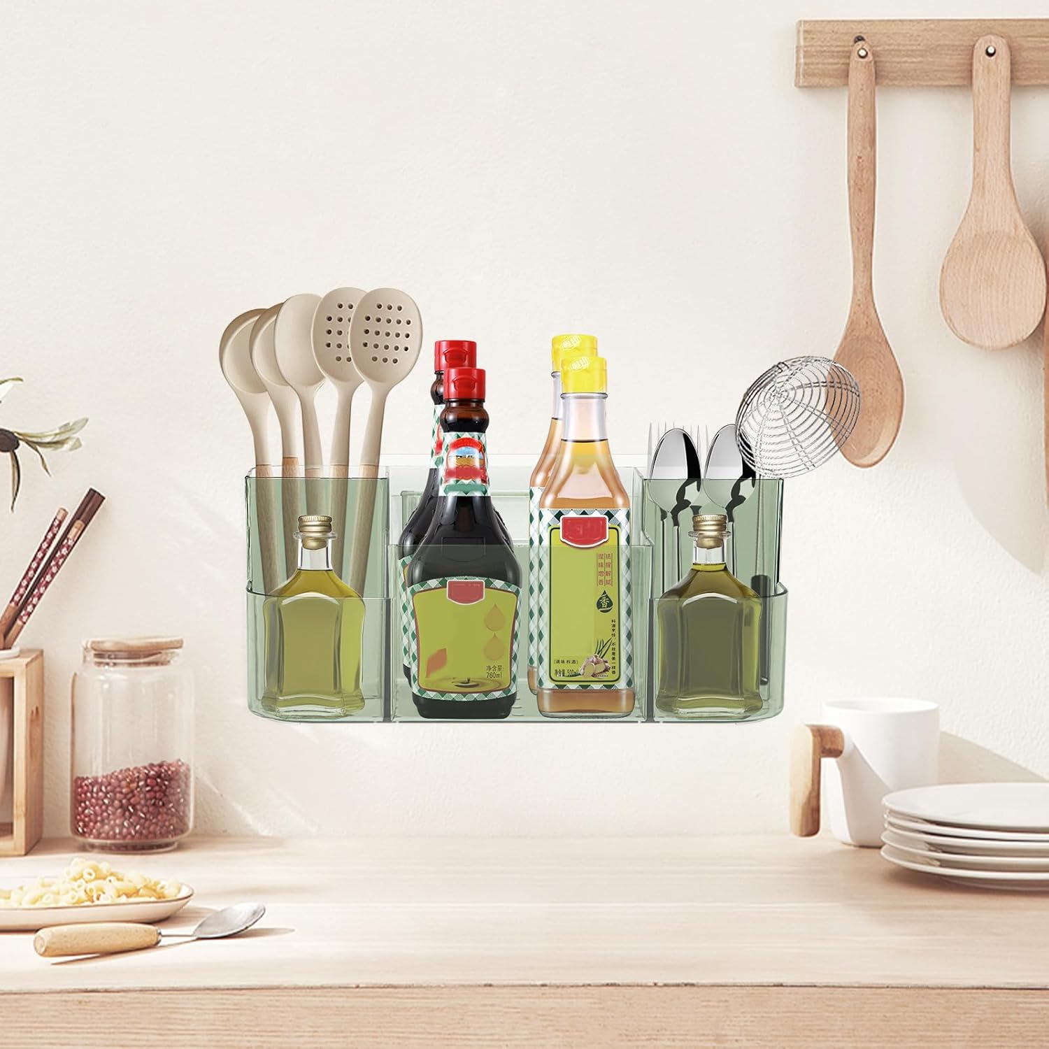 Ganydet Plastic Shower Caddy with 5 Compartments Clear Green
