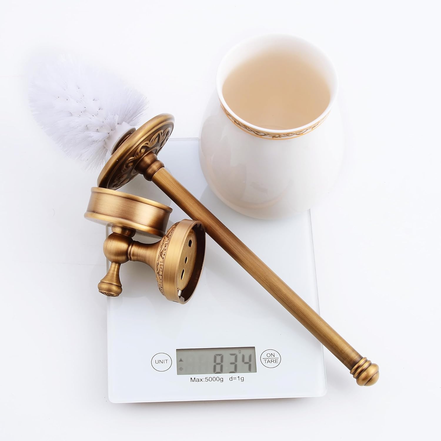 MOGFCT Wall Mounted Toilet Brush Holder Set in Antique Brass