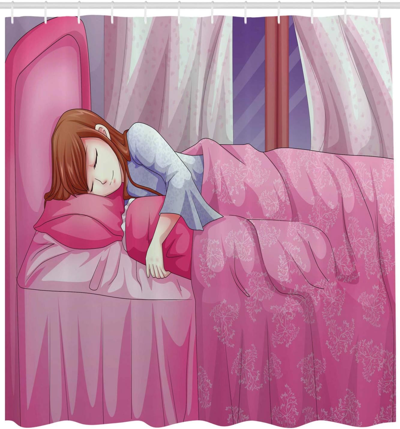 Ambesonne Anime Shower Curtain with 12 Hooks 69 W x 75 L Pink