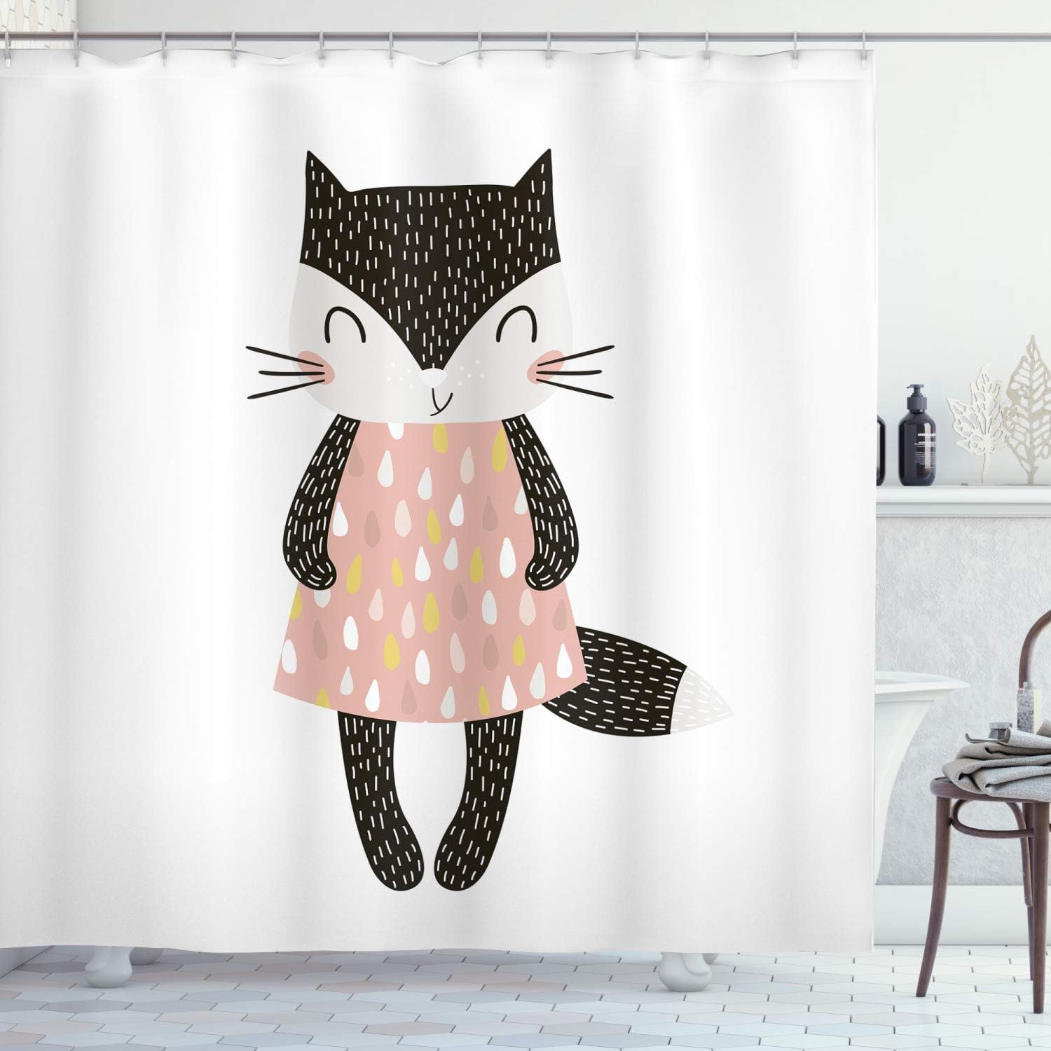 Ambesonne Cat Shower Curtain Set with Hooks