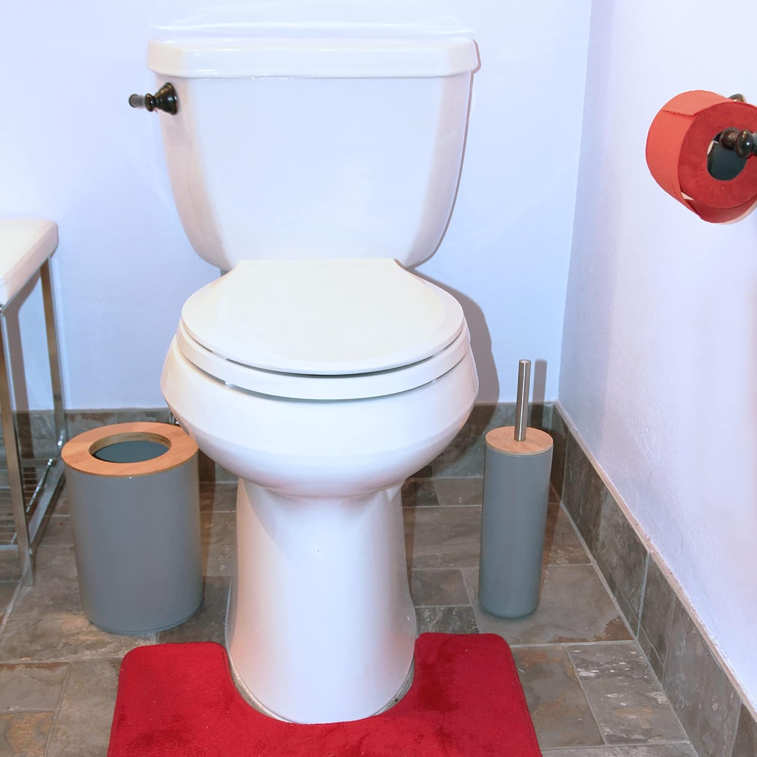 TENDANCE Gray Bamboo Toilet Brush Holder Set
