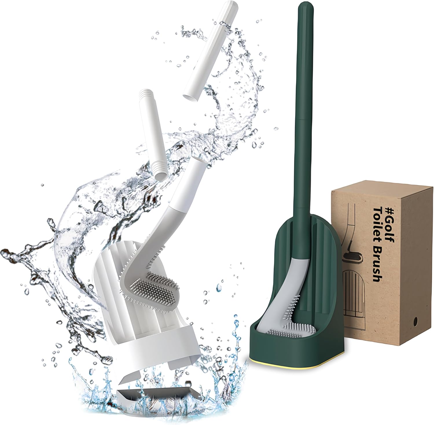 2024 Curved Silicone Toilet Brush with Holder - No Drilling Space Saving Green
