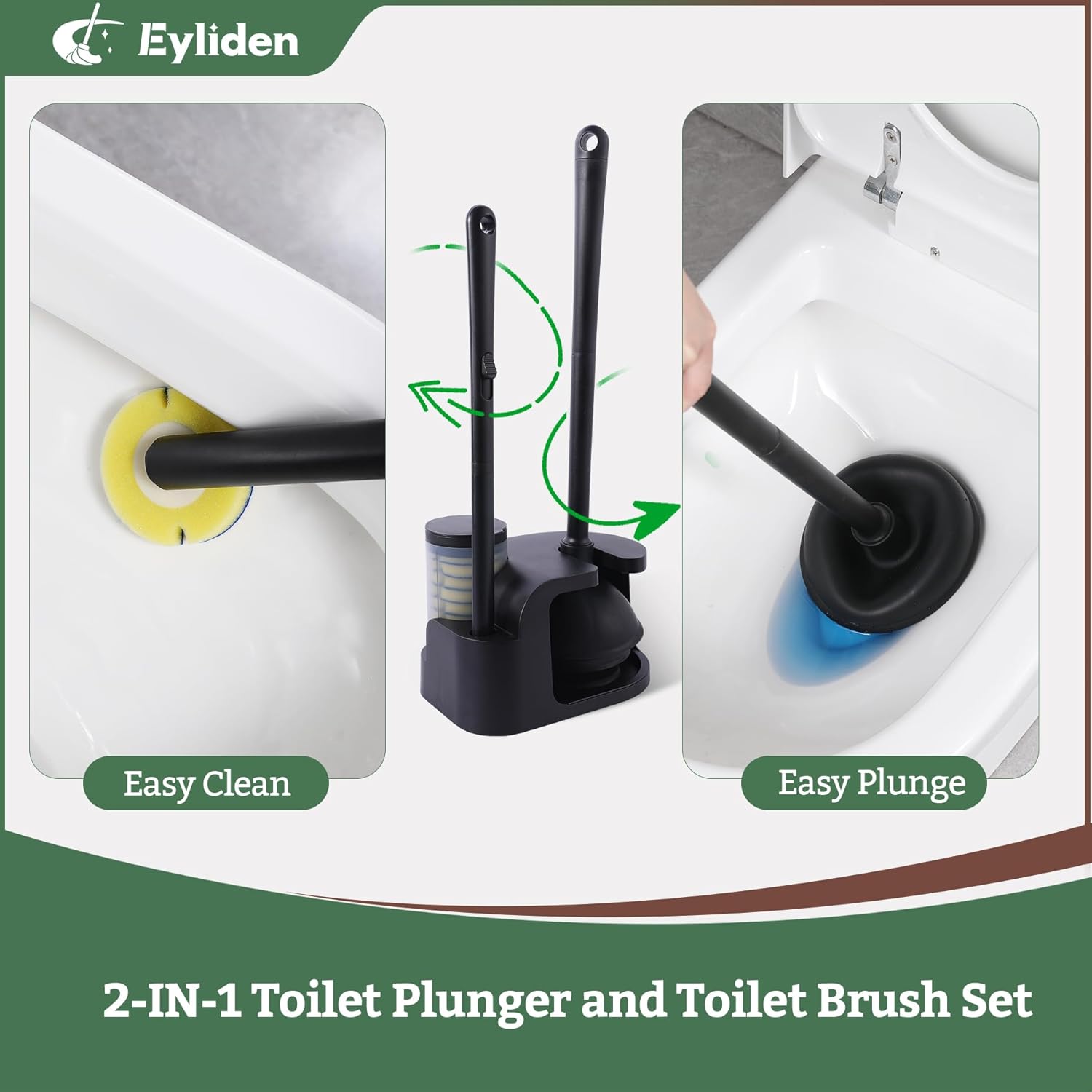 Eyliden Toilet Bowl Wand Kit and Plunger Combo Black