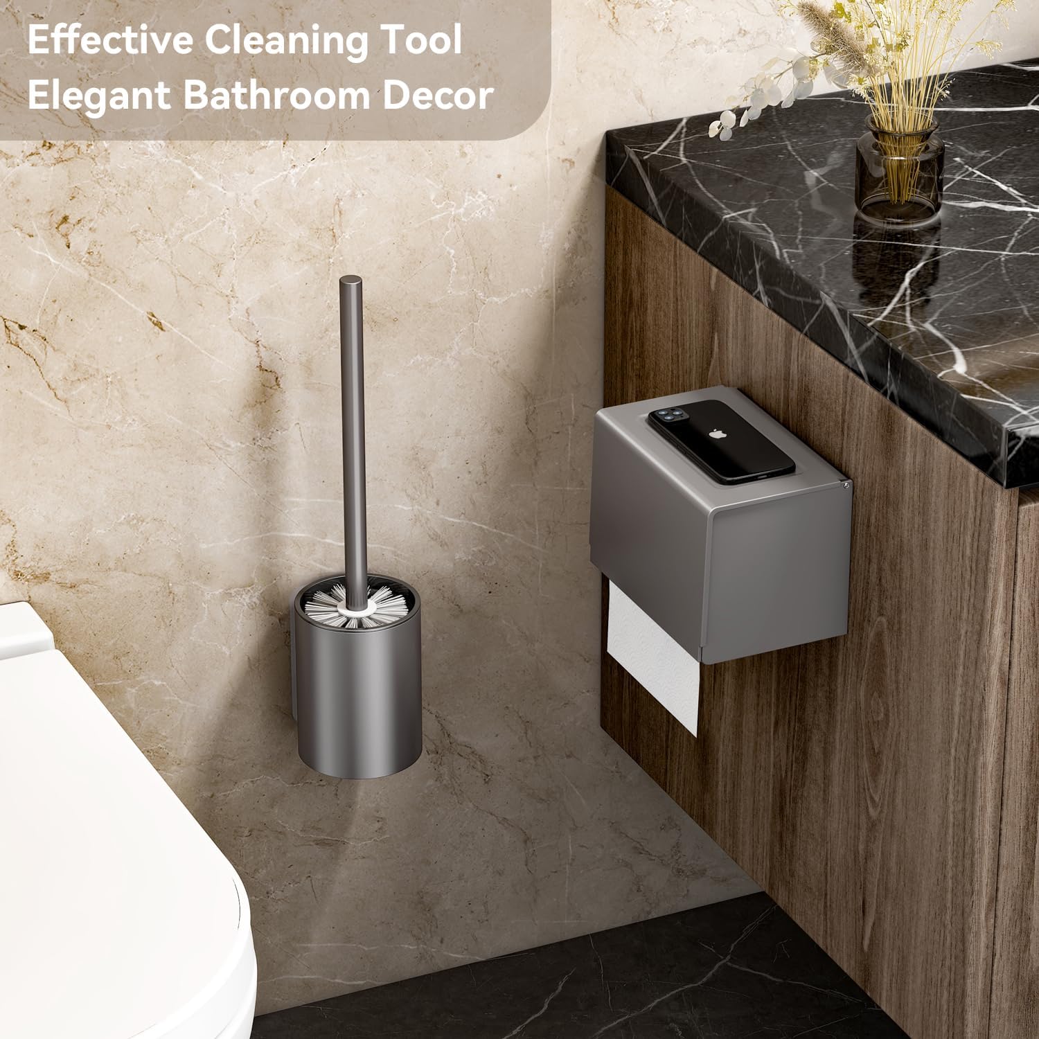 Esusom Toilet Brush and Holder Set with Durable Bristles