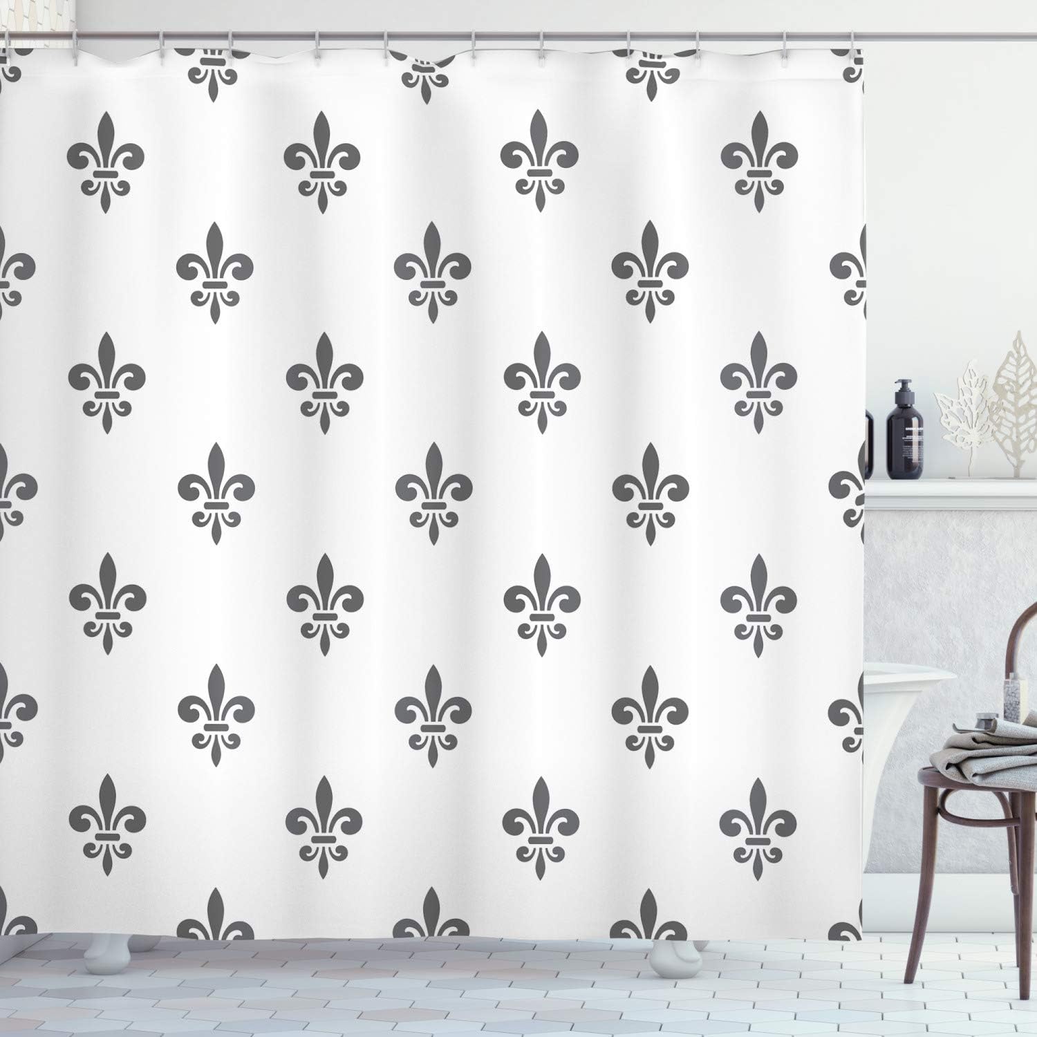 Ambesonne Fleur De Lis Shower Curtain Set Grey White 69x84 Inch