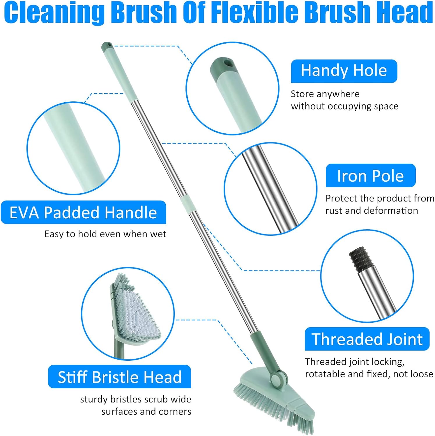 SAEHAEYEE Triangle Shower Floor Brush with Flexible Head and Long Handle