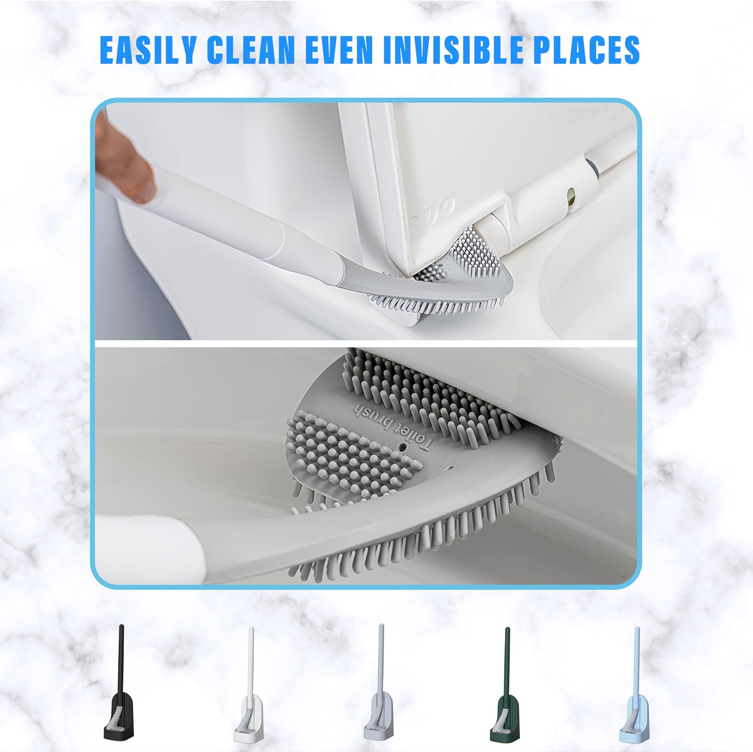 2024 Curved Silicone Toilet Brush with Holder - No Drilling Space Saving Green