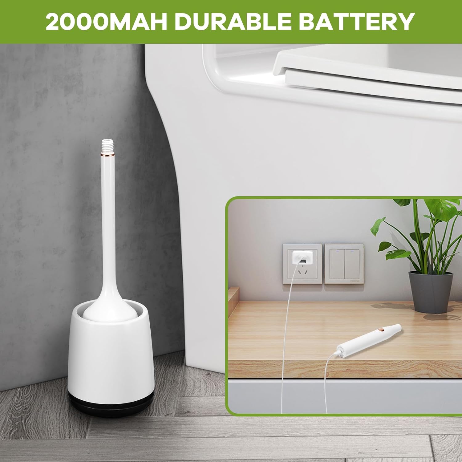 Electric Toilet Brush with Self-Cleaning Light and Ventilated Base 1