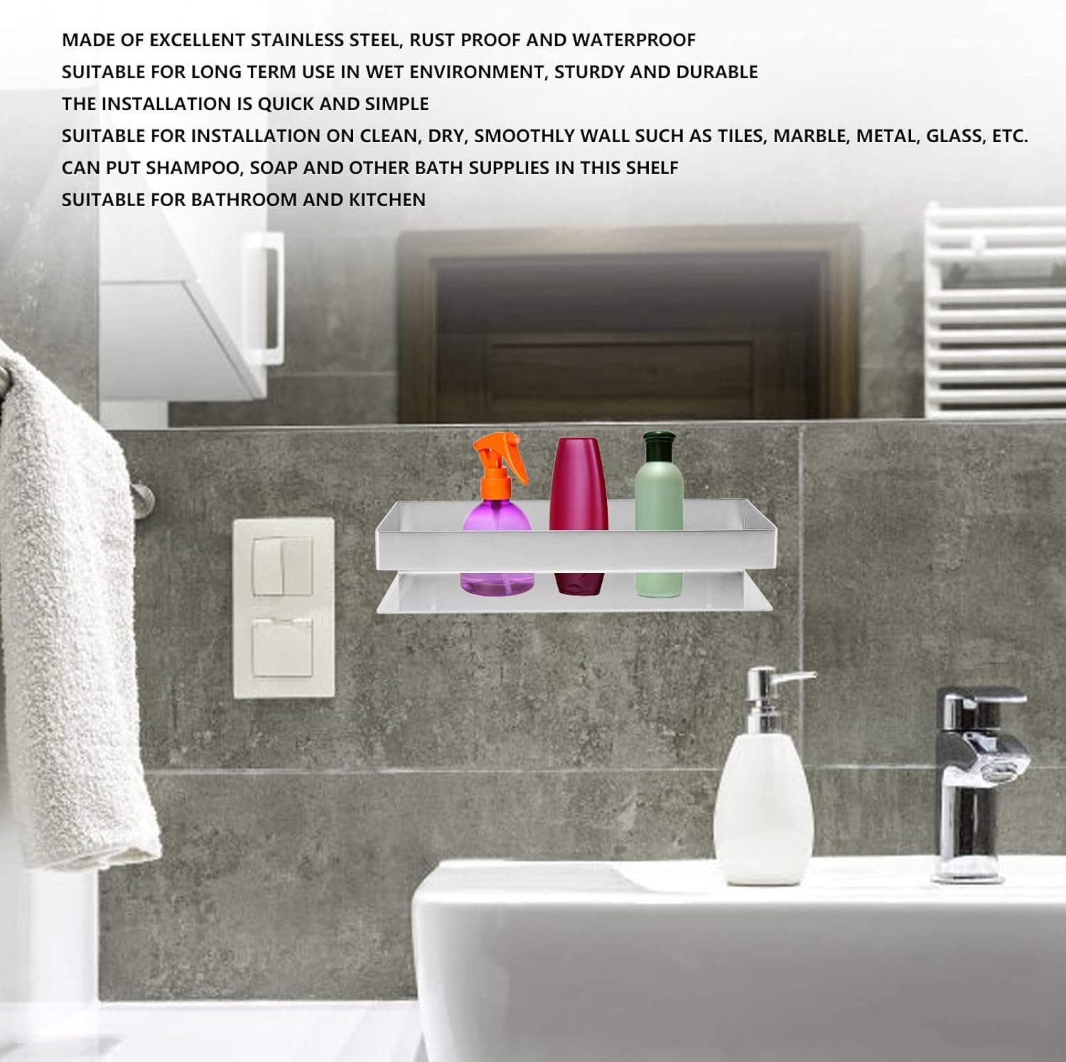 Stainless Steel Shower Caddy with Large Lid for Home and Kitchen