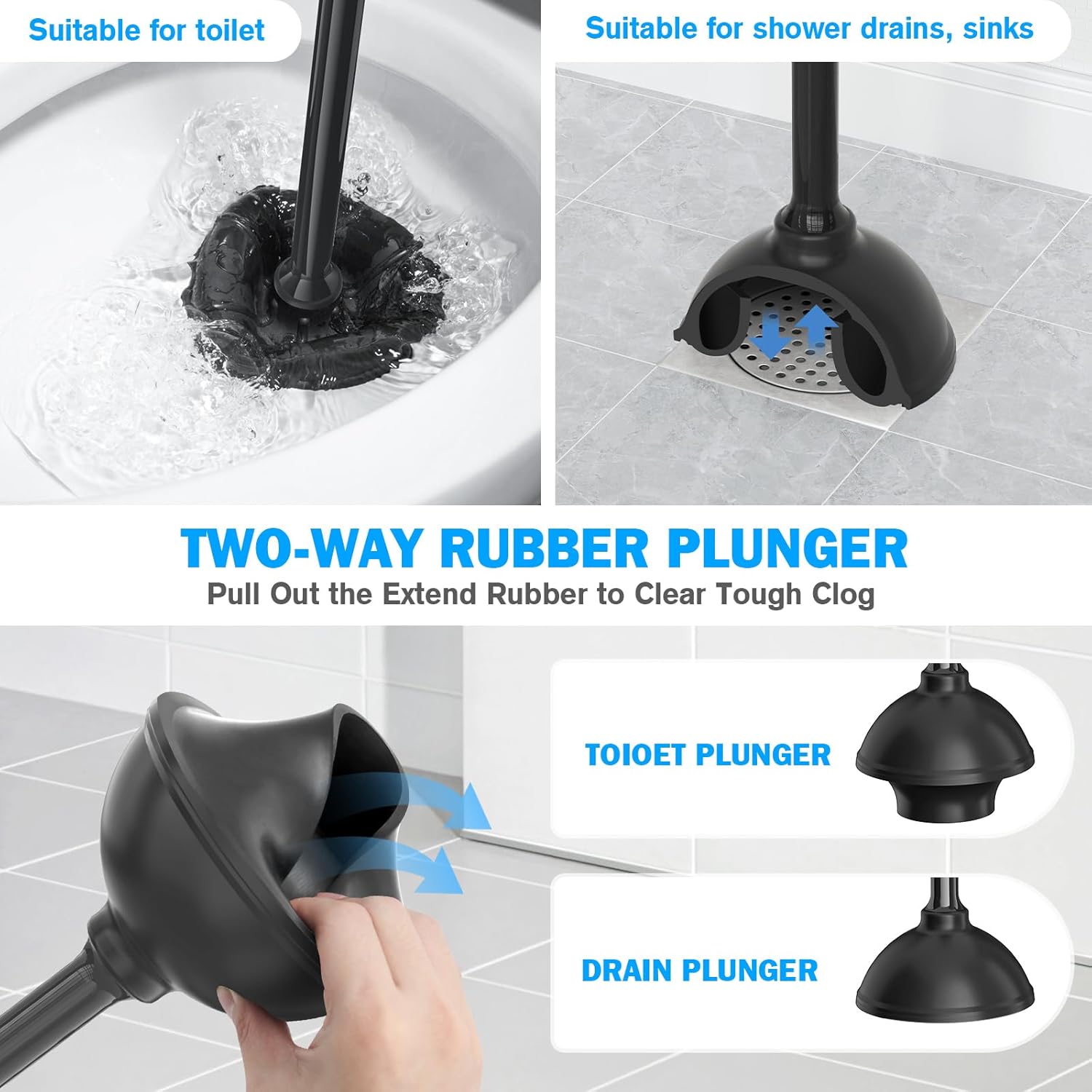 Trenti 2 Pack Toilet Plunger and Brush Set with Holder