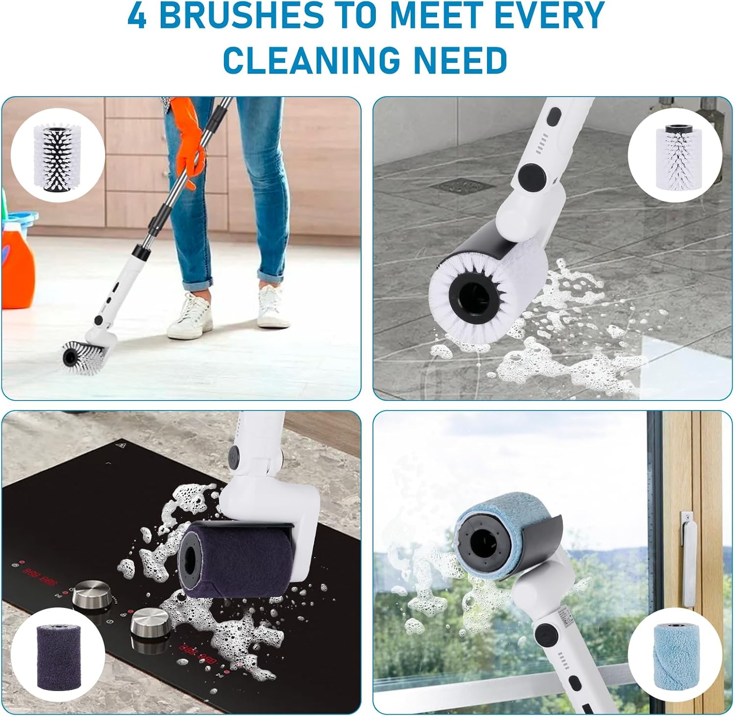 Yutesiri Cordless Waterproof Toilet Brush with 4 Heads 1