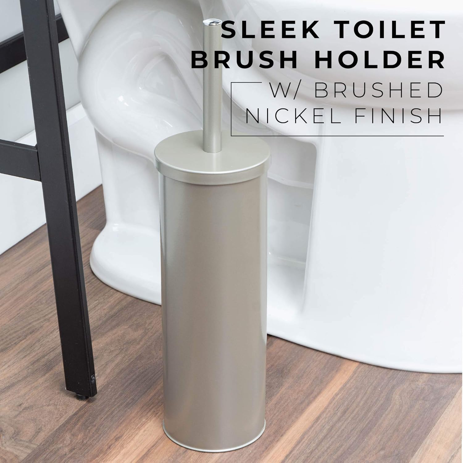 JS Jackson Supplies Sleek Toilet Brush with Metal Handle - Brushed Nickel