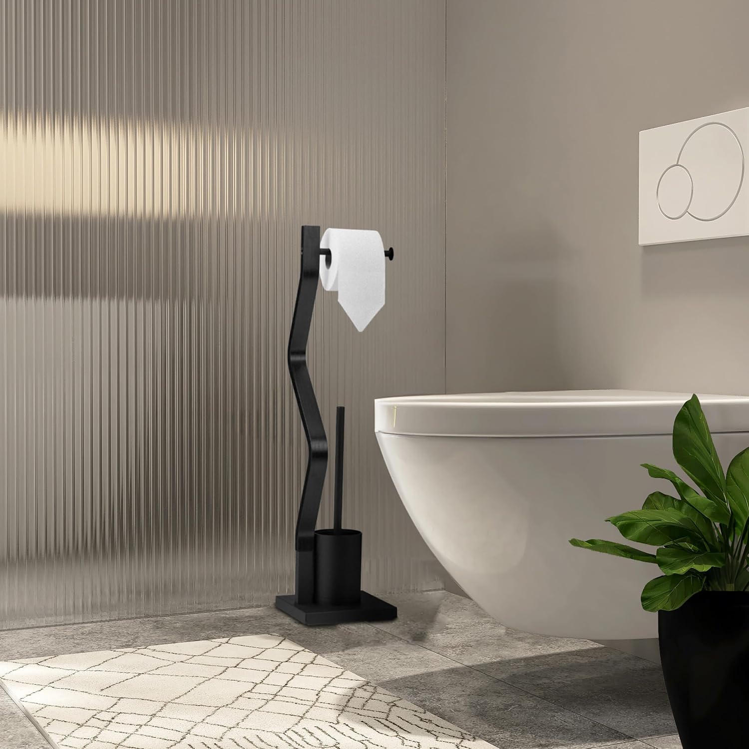 Relaxdays WC Set with Brush and Holder - Black