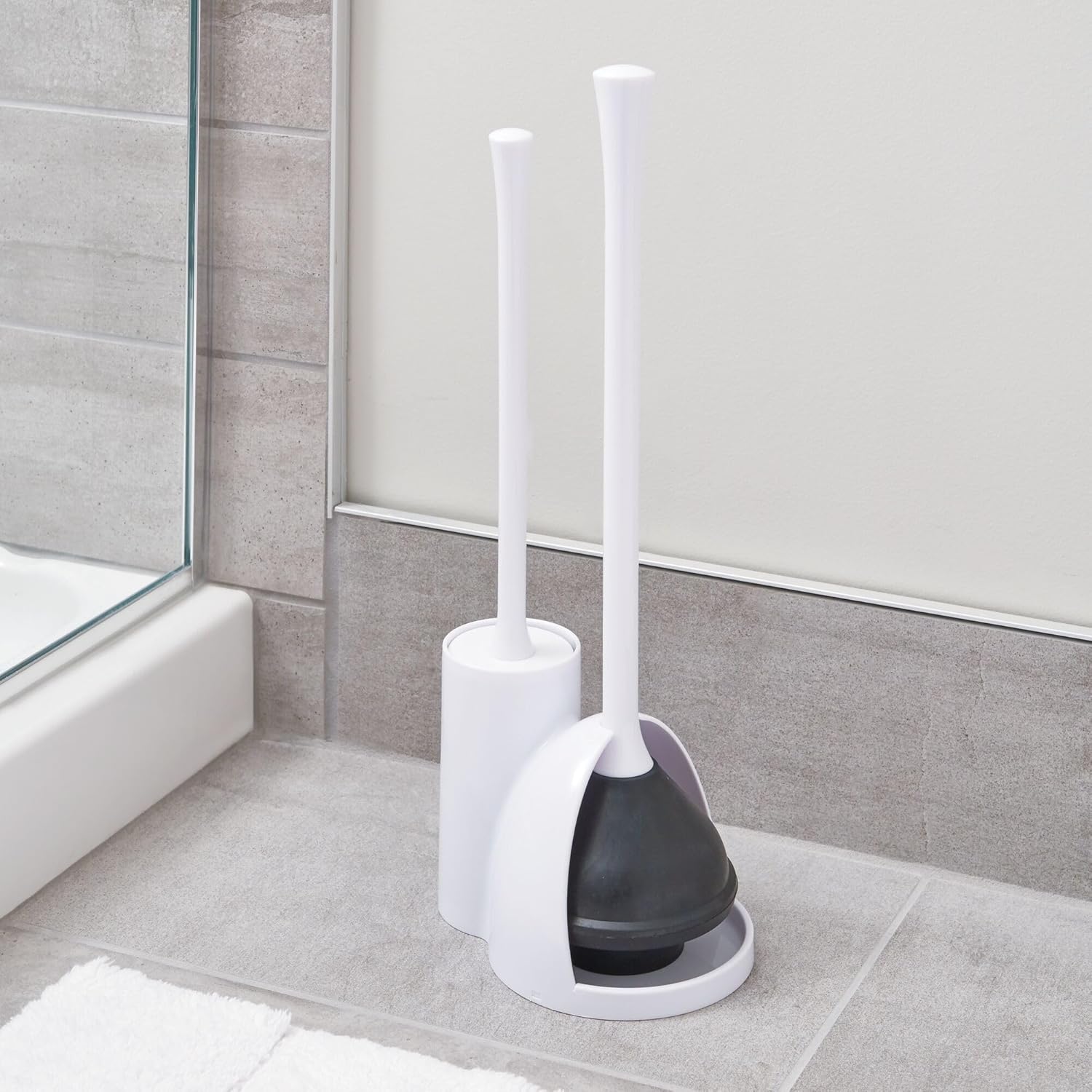 iDesign Toilet Brush Plunger Set - 2 Piece White