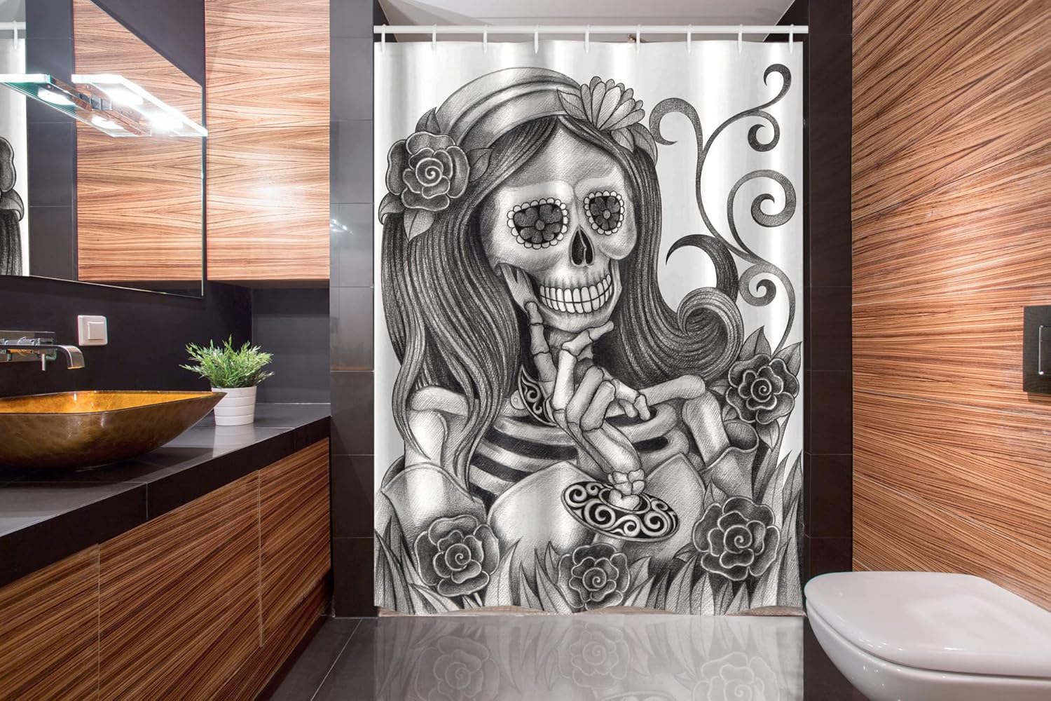 Ambesonne Skull Stall Shower Curtain Set with Hooks