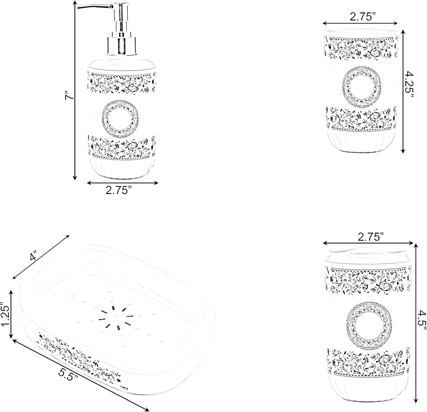 Basicwise 4 Piece Bathroom Accessory Set - White