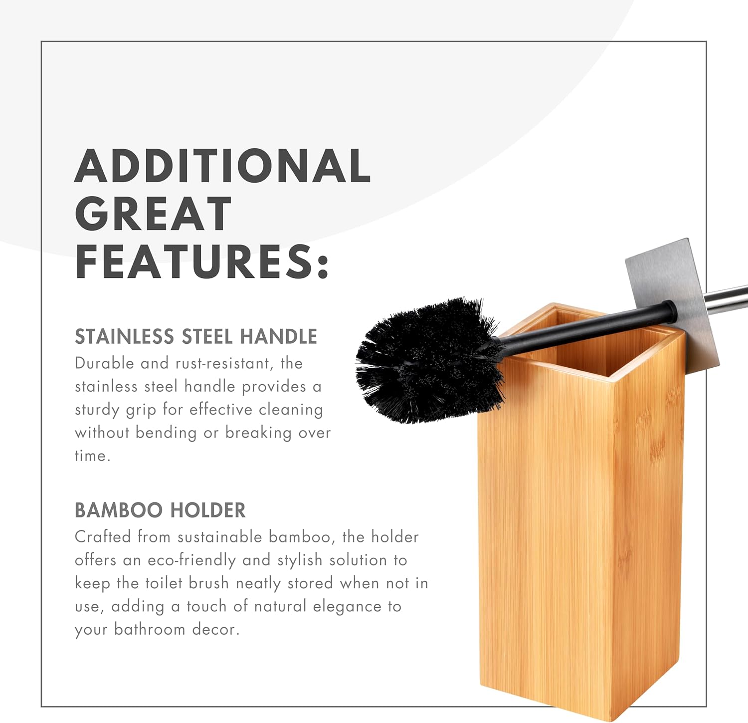 Deluxe Toilet Brush with Bamboo Holder and Stainless Steel Handle