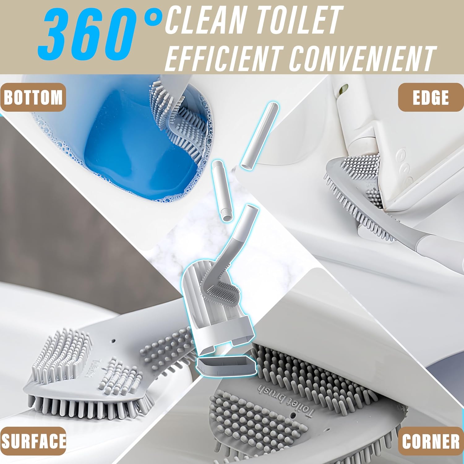 2024 Curved Silicone Toilet Brush with Holder - No Drilling Space Saving Green