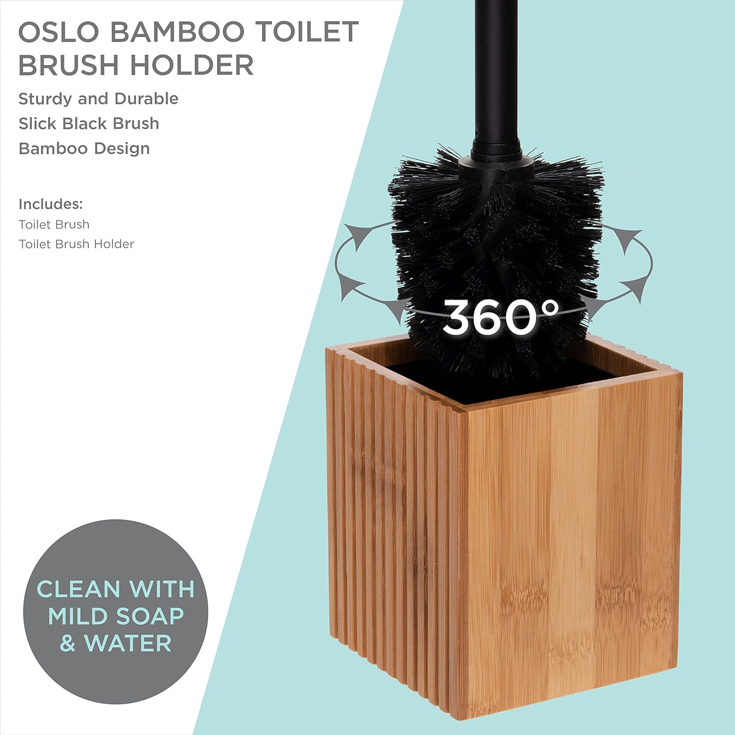 Bath Bliss Small Square Oslo Bamboo Toilet Brush