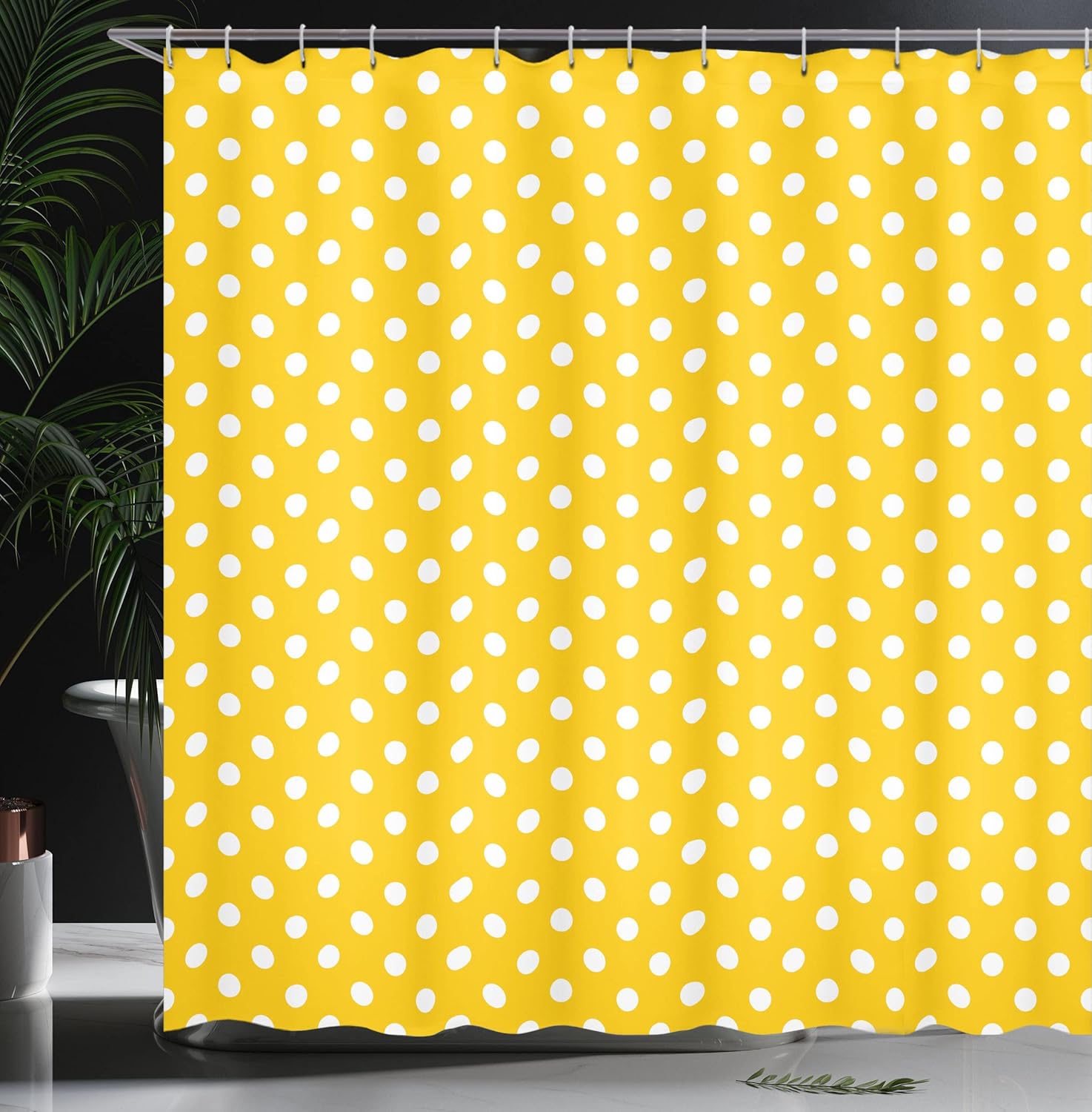 Ambesonne Polka Dots Shower Curtain with Hooks Yellow White 69 x 75