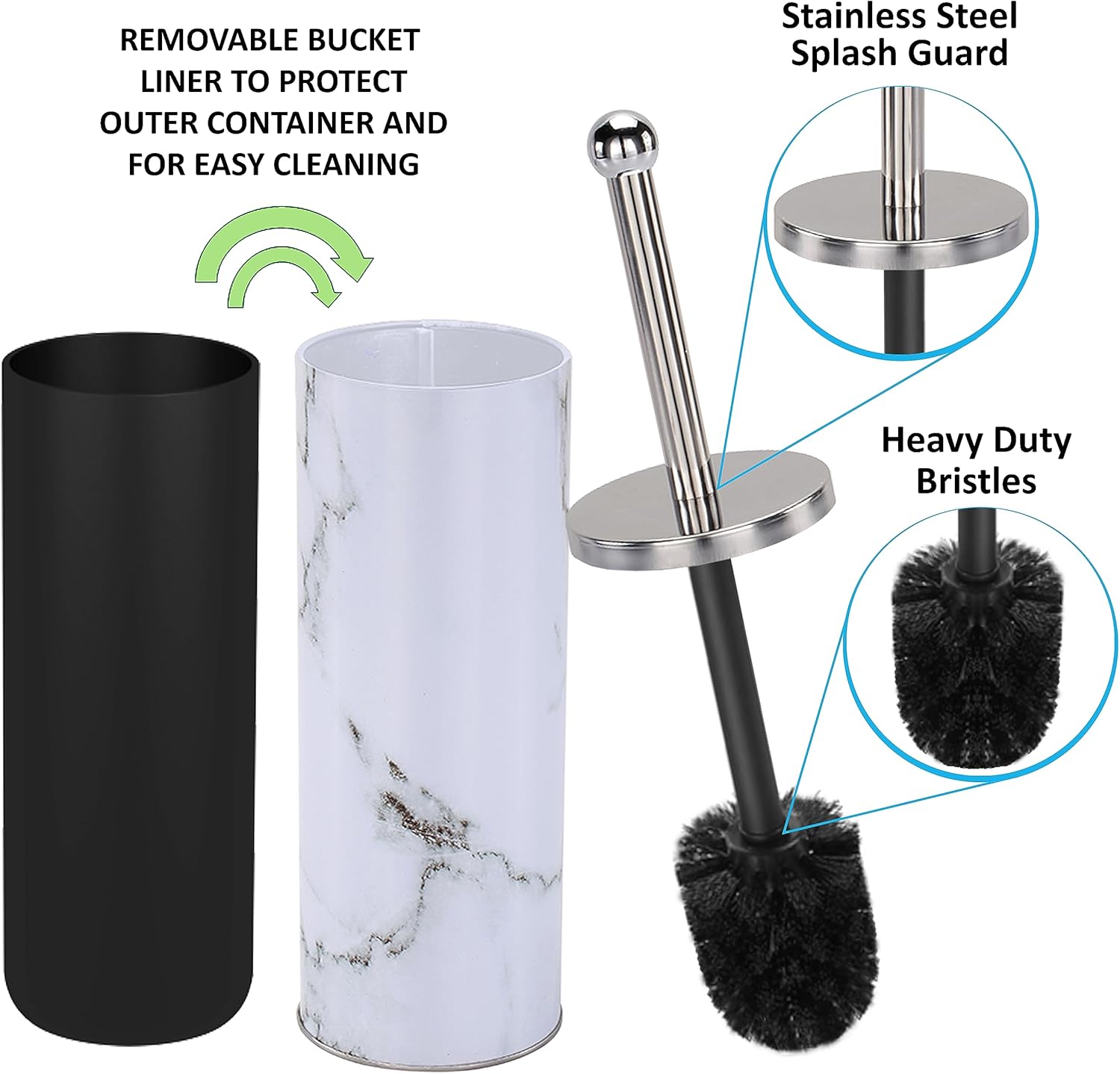 Zahari Home Marble Toilet Bowl Brush and Holder White Metal