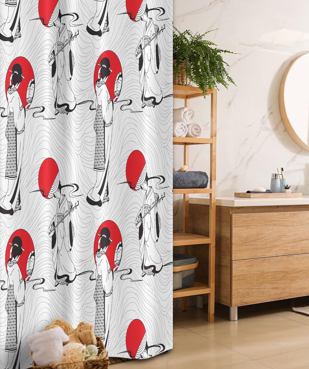 Ambesonne East Stall Shower Curtain Set Black Red 36x72