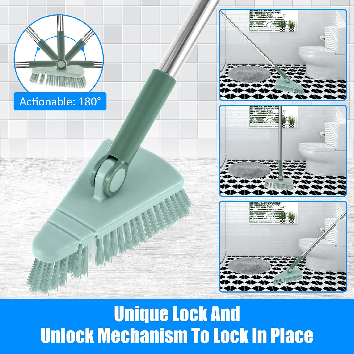 SAEHAEYEE Triangle Shower Floor Brush with Flexible Head and Long Handle