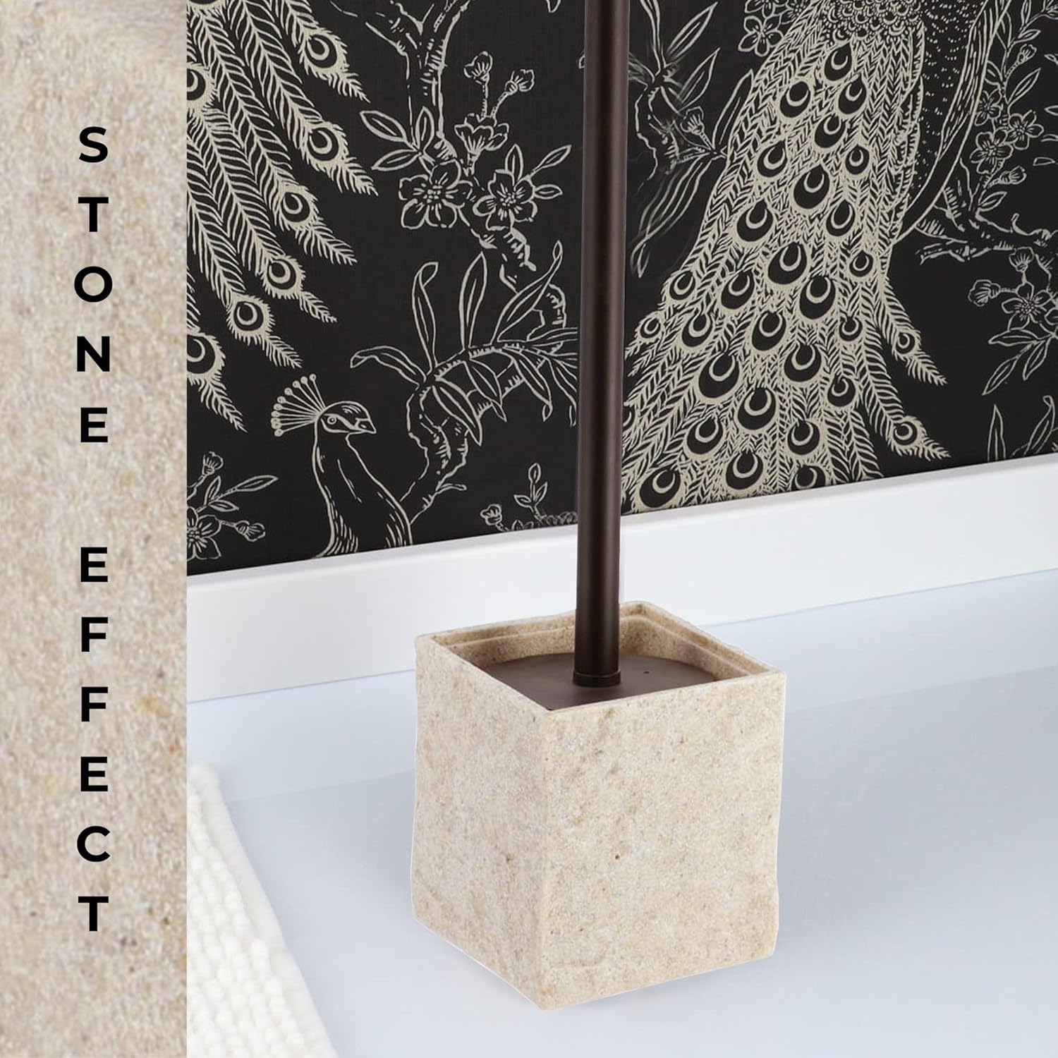 Natural Stone Effect Square Toilet Brush Set