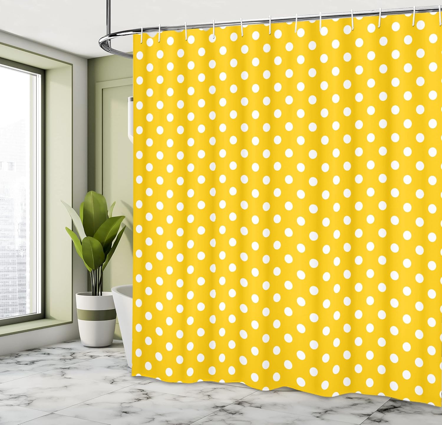 Ambesonne Polka Dots Shower Curtain with Hooks Yellow White 69 x 75