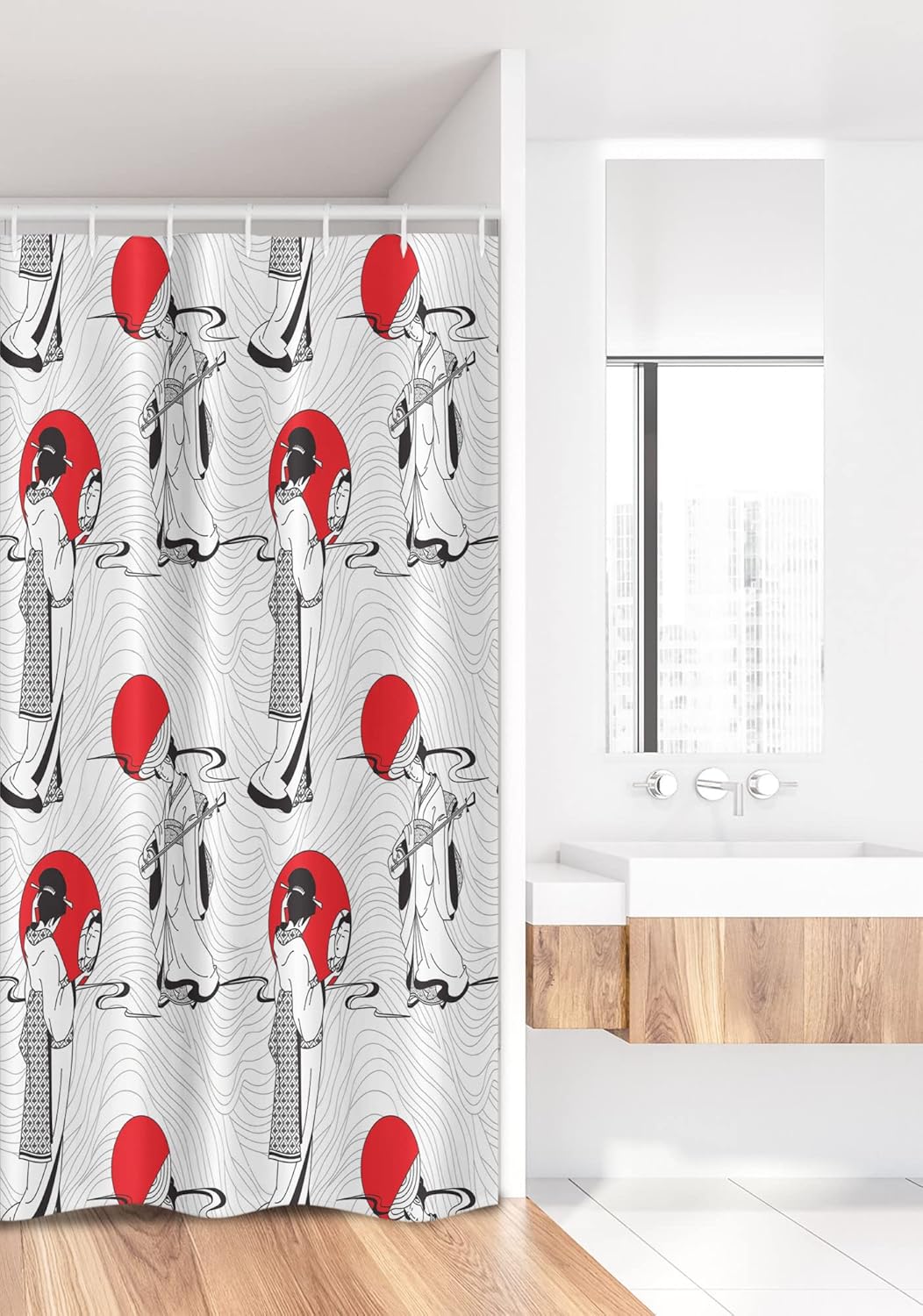 Ambesonne East Stall Shower Curtain Set Black Red 36x72