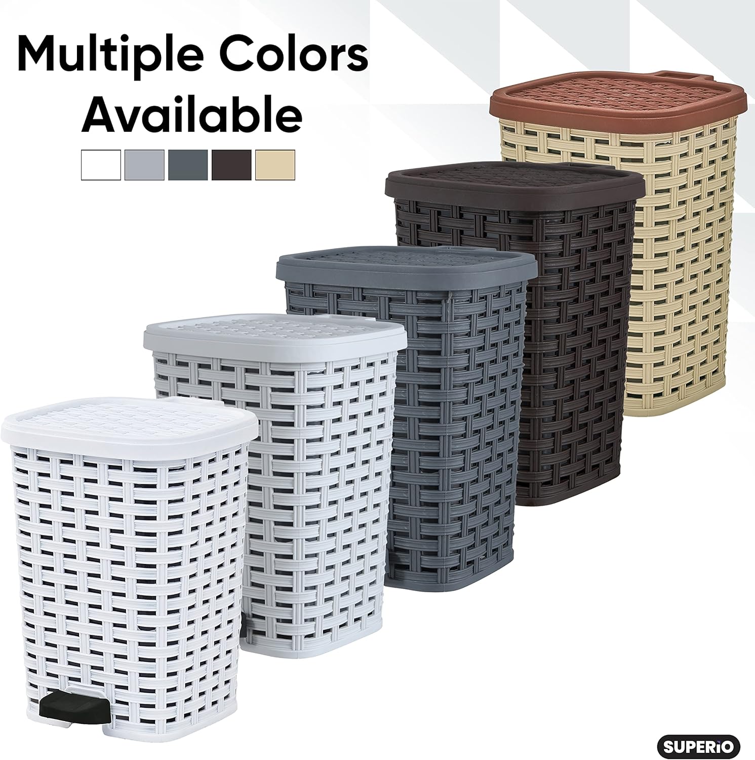 Superio Bathroom Trash Can and Toilet Brush Set 15 Gallon Brown