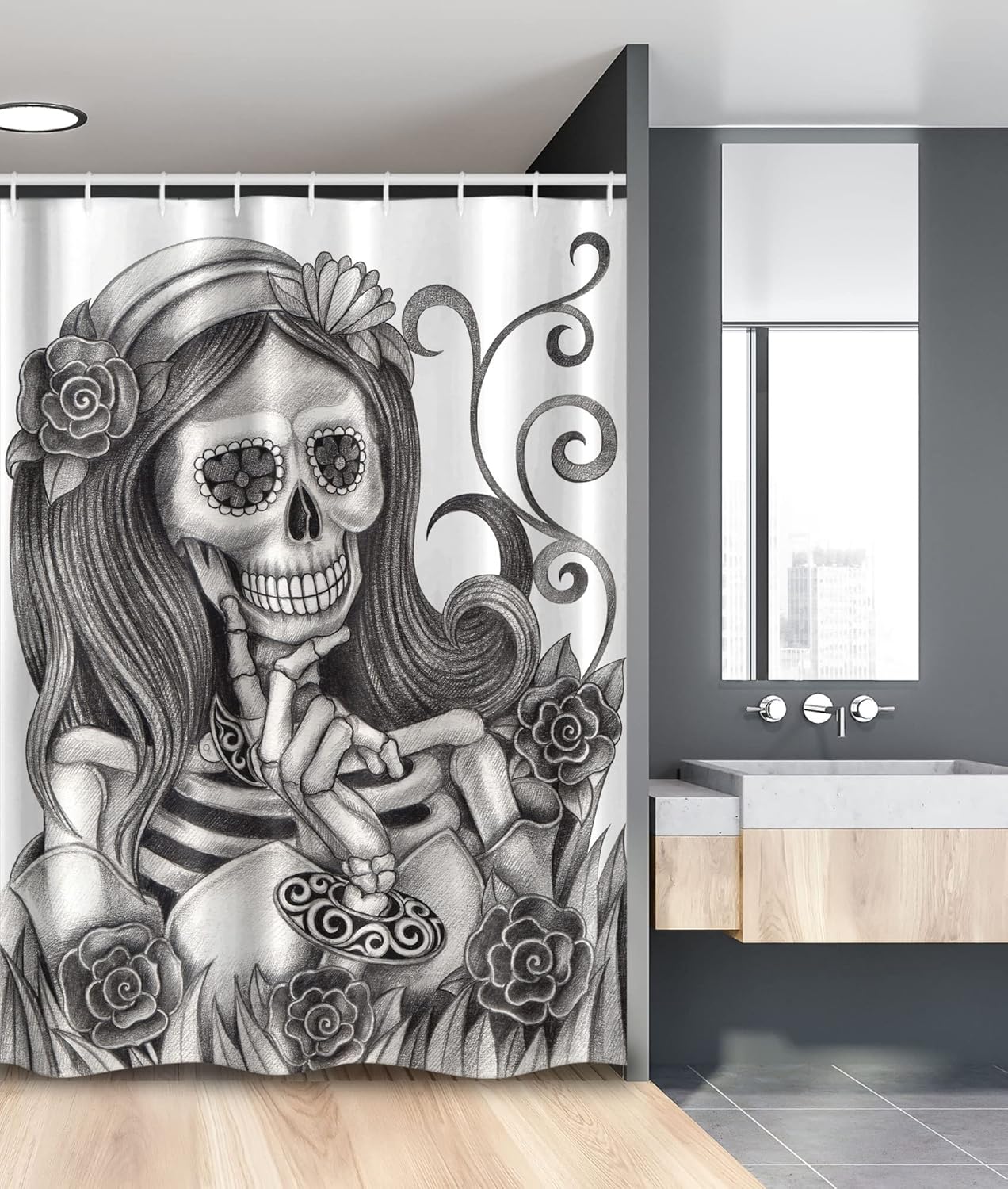 Ambesonne Skull Stall Shower Curtain Set with Hooks