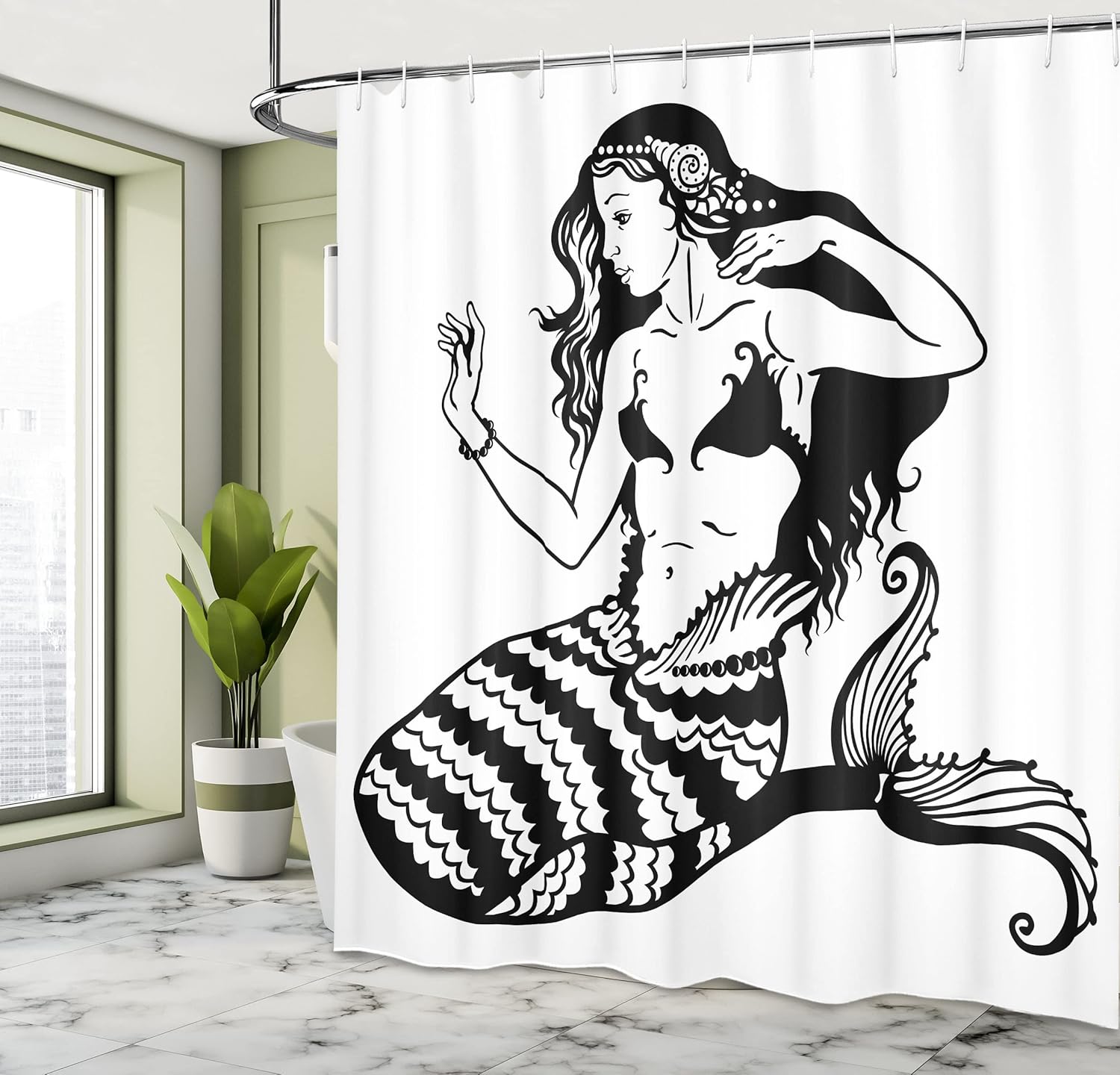 Ambesonne Underwater Mermaid Shower Curtain Set with Hooks