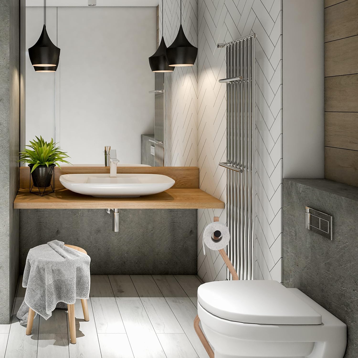 Relaxdays WC Accessories Set - 2 in 1 Toilet Paper Holder Brush BlackNatural