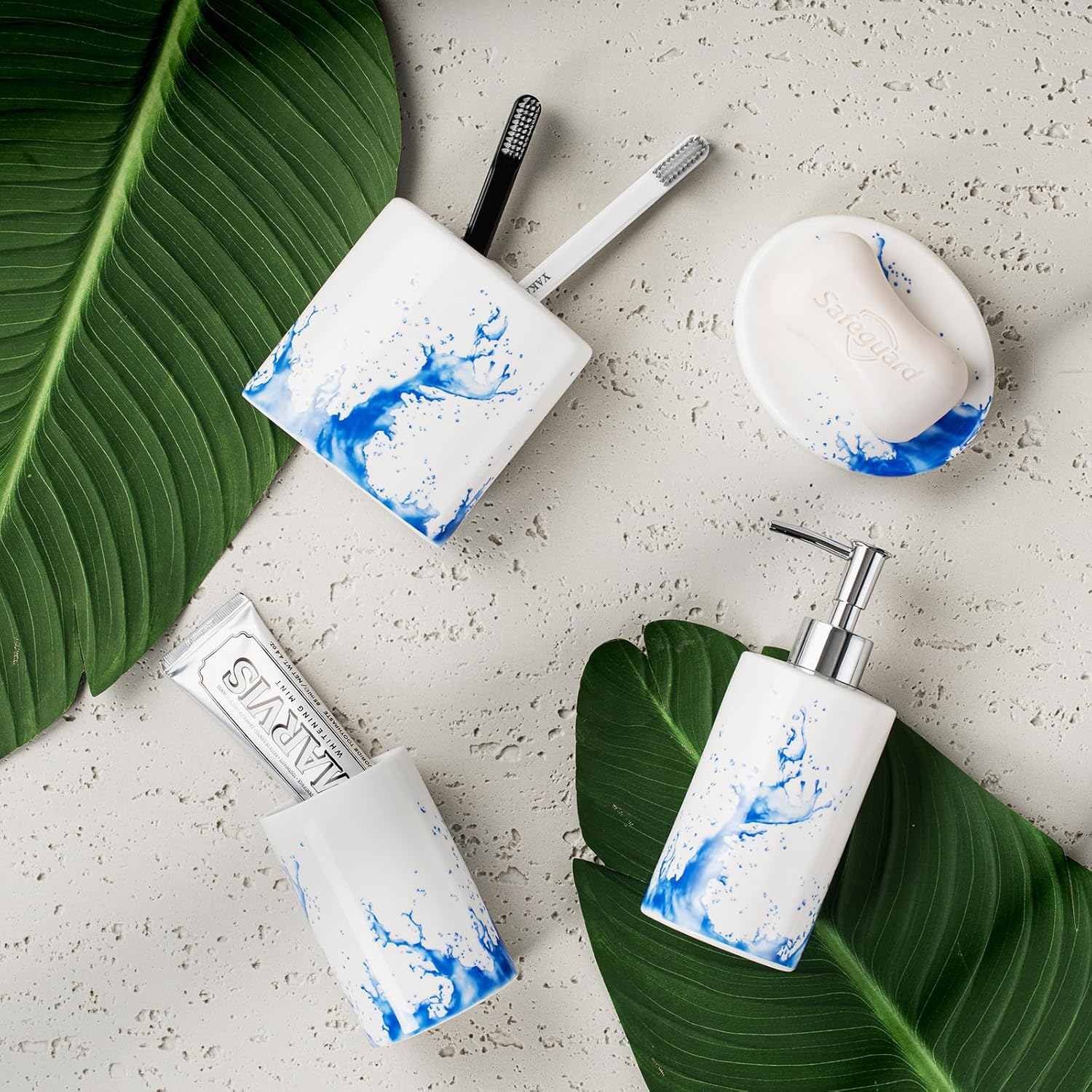 Blue Watercolor Bathroom Accessory Set of 4
