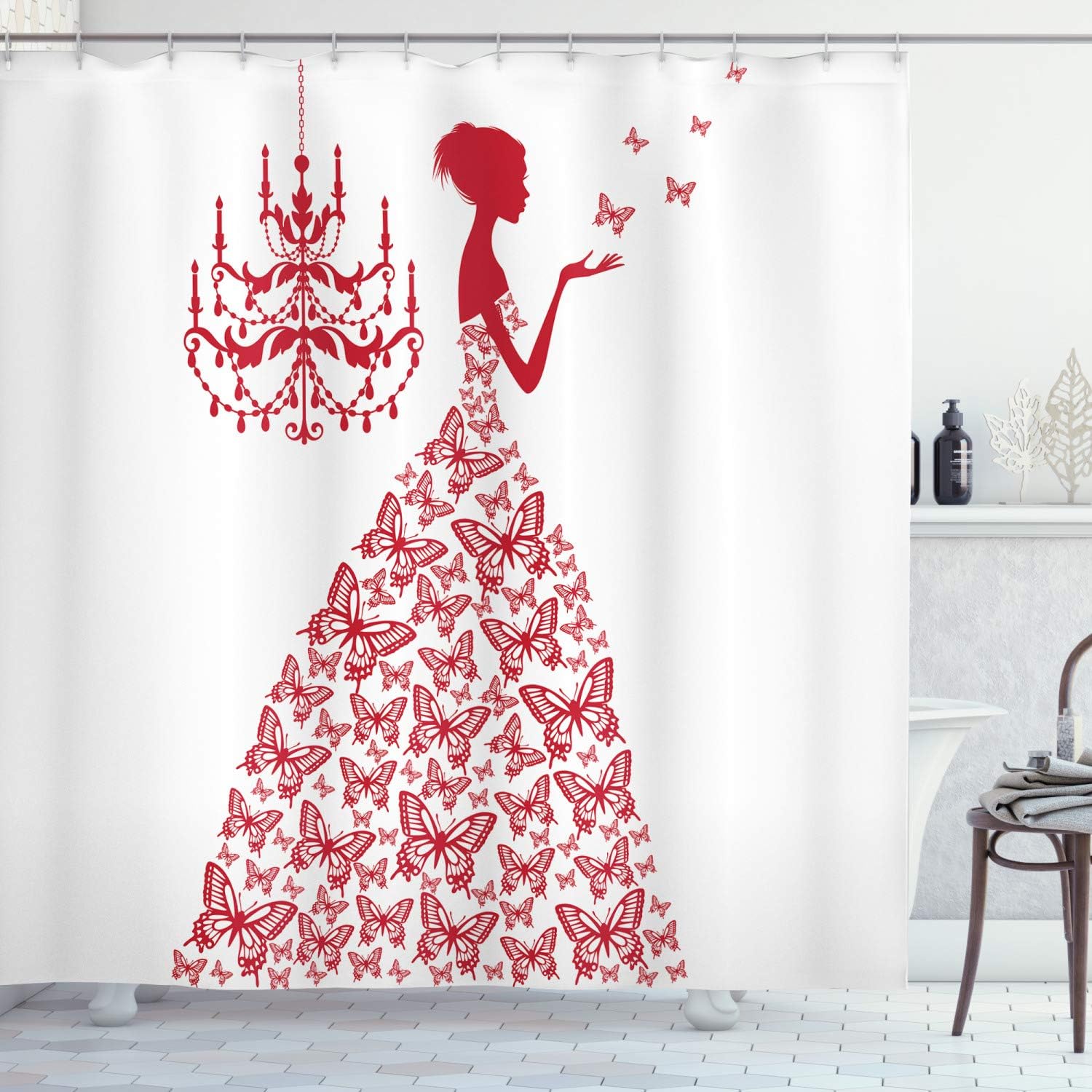 Ambesonne Love Shower Curtain Set with Hooks Red and White