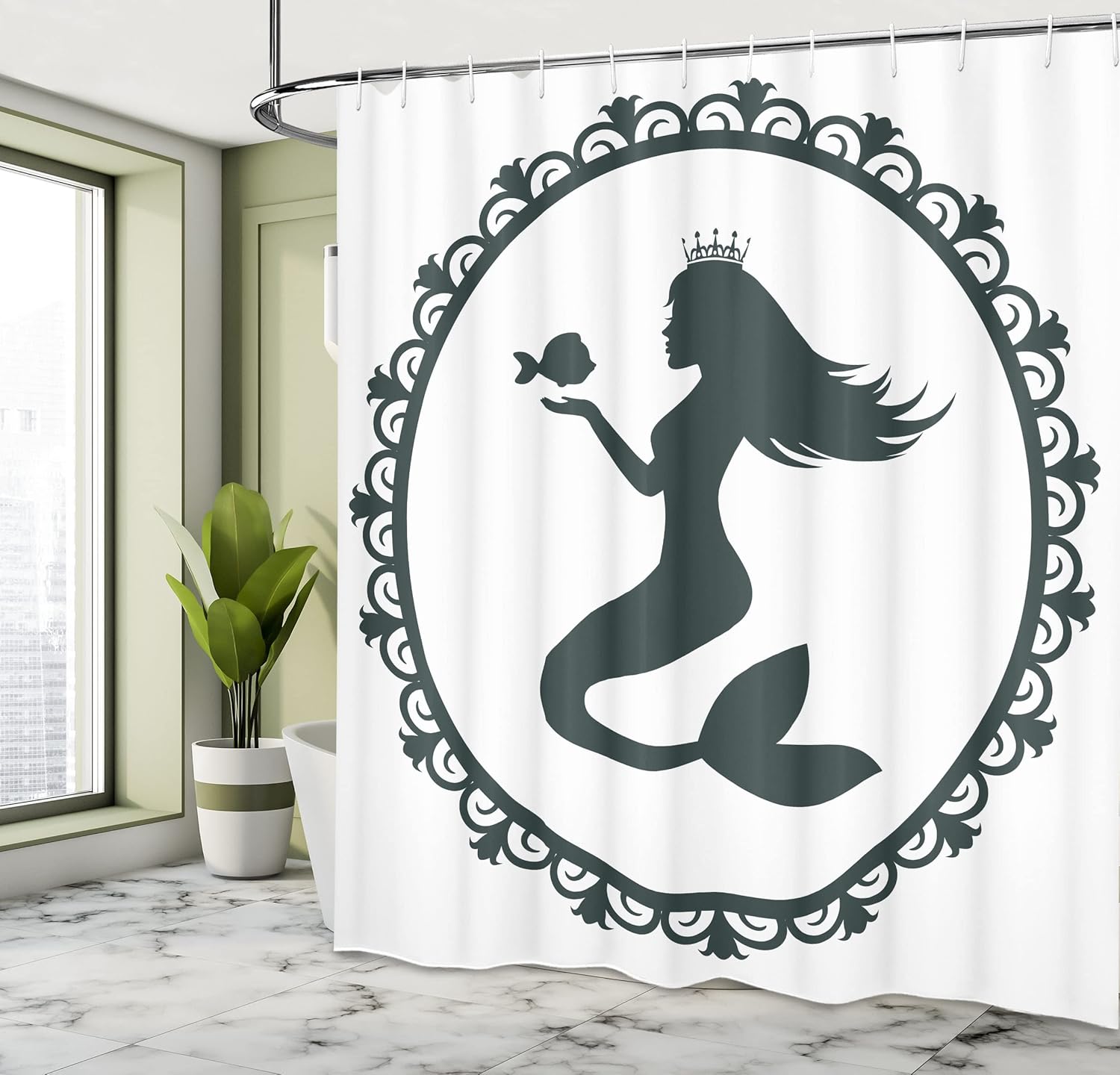 Ambesonne Mermaid Shower Curtain Set with 12 Hooks