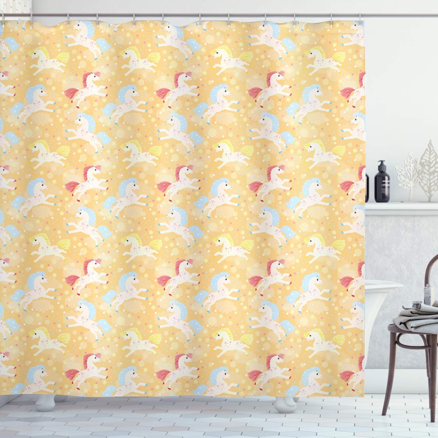 Ambesonne Cartoon Shower Curtain Set with Hooks