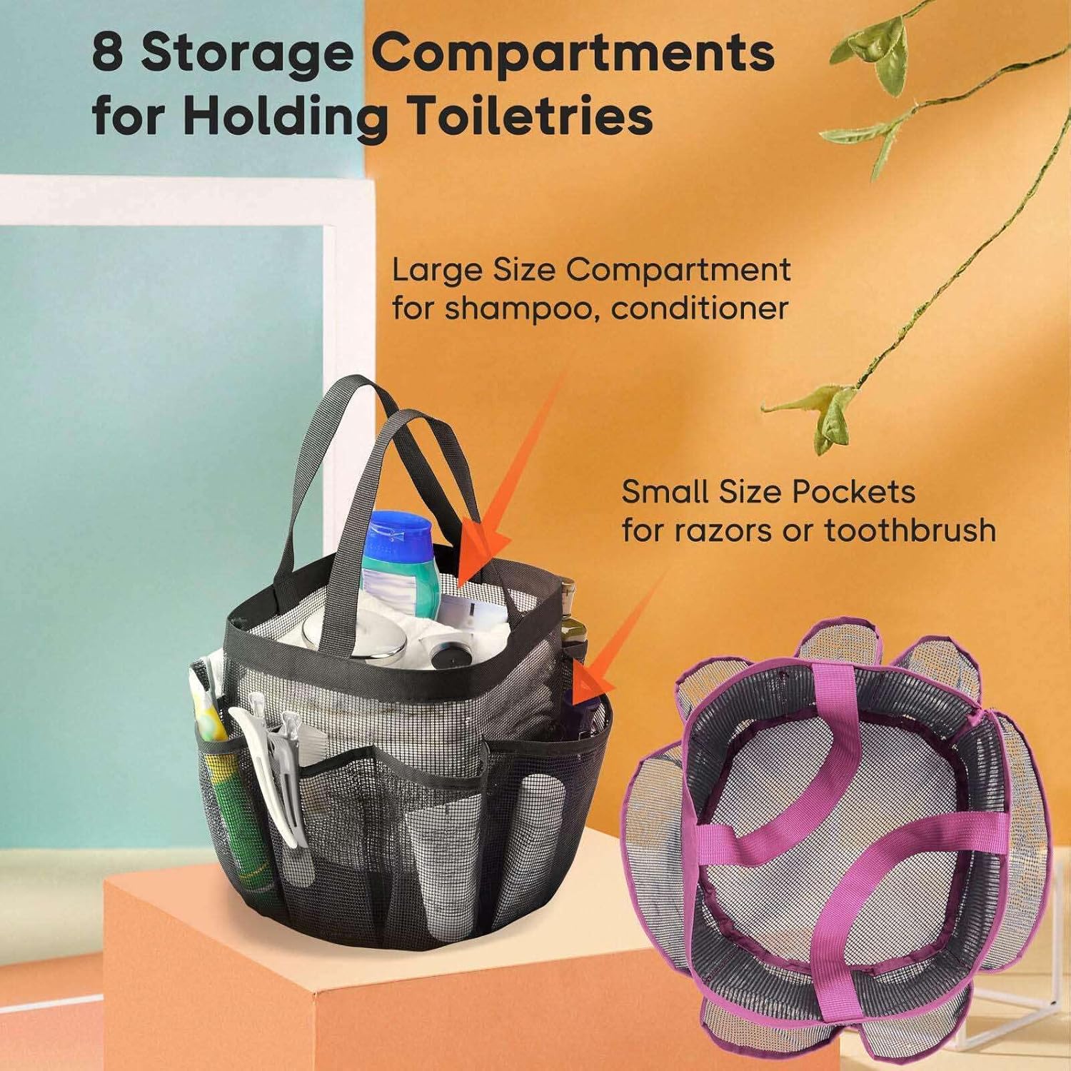 FINANCIALLY LIT 2 Pack Mesh Shower Caddy with 8 Pockets
