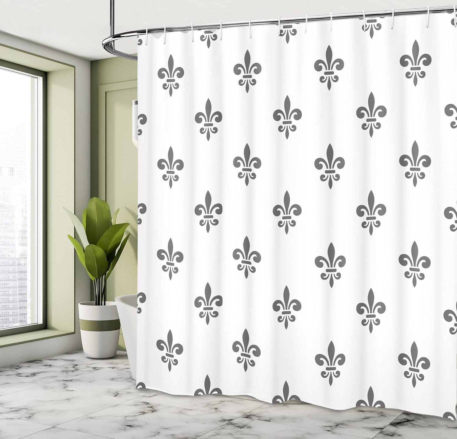 Ambesonne Fleur De Lis Shower Curtain Set Grey White 69x84 Inch