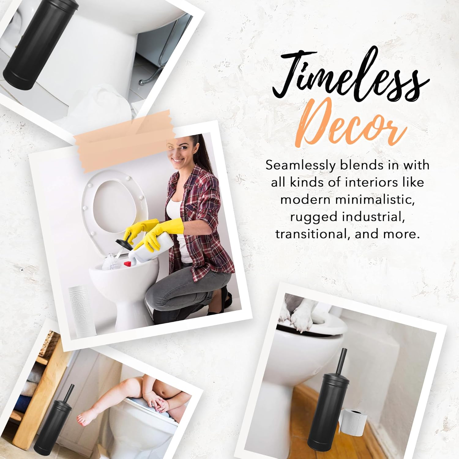 Autumn Alley Black Toilet Brush Holder Set