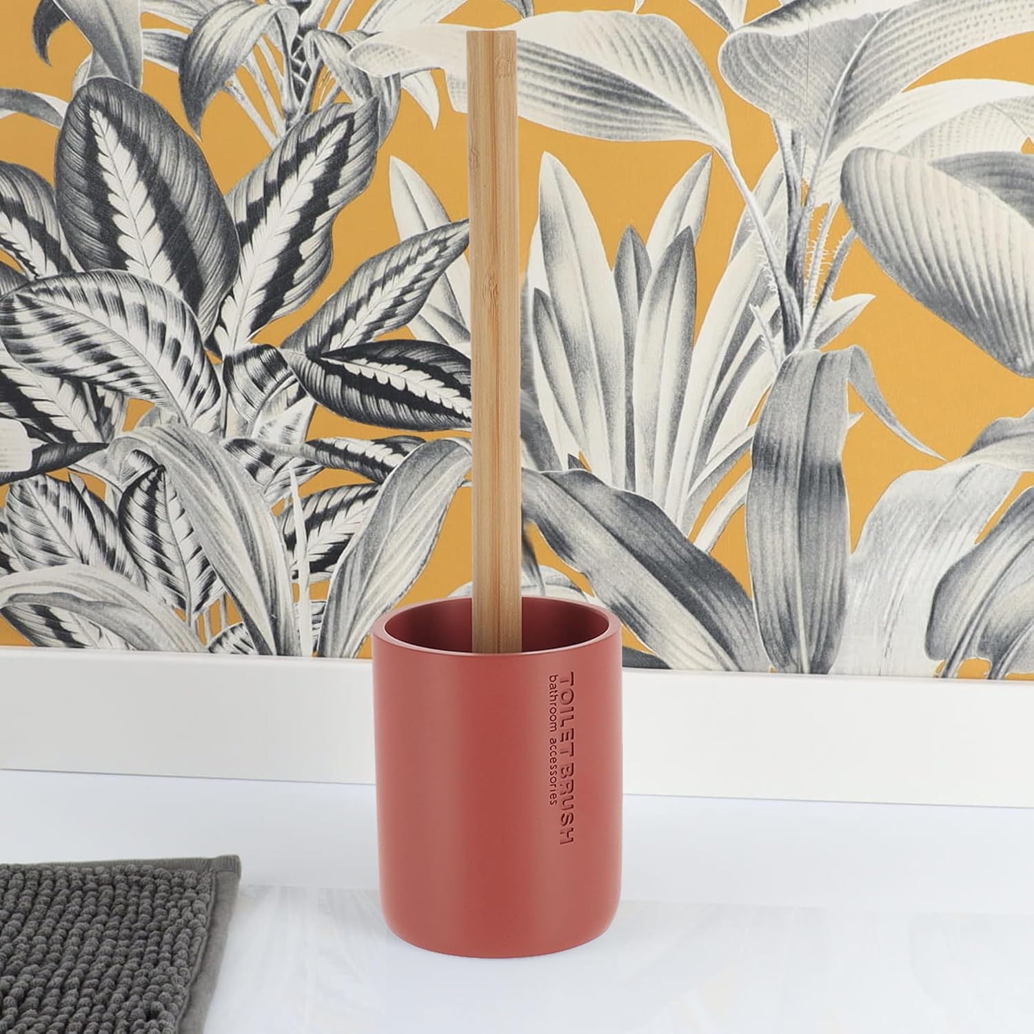 Compact Terracotta Toilet Brush Set with Bamboo Handle 1